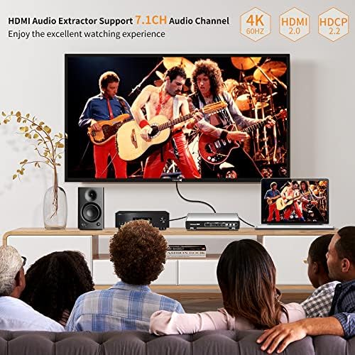 Ünnlink Earc 4K 60HZ Extrator de áudio HDMI, interruptor HDMI de 2 em 1 com toslink óptico SPDIF 5.1CH + L/R Estéreo