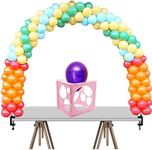 WOROWN 11 buracos Caixa de balão de plástico rosa dobrável, cubo de sizer de balão, ferramentas de medição de tamanho de balão para decorações de balão, arcos dos balões