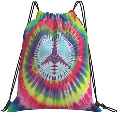 Tie Dye Paz Sinal Unissex Home Gym Sack Bag Sport Saco de Backpack para Mochila para Ginásio ioga Esporte de Compras