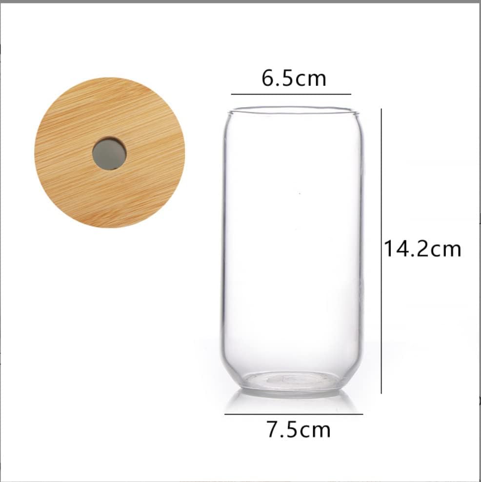 Bebidas com tampas de bambu e palha de vidro 4pcs Conjunto - 16 onças de copos de vidro em forma de lata, copos