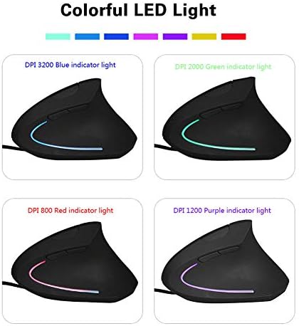 Chuyi Ergonomic Vertical Wired Mouse 3200 DPI LED LED LIGHT BOTNONS 5 BOTÃO MOUS
