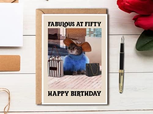50 e fabuloso amante de gato engraçado 50º cartão de aniversário - Card de presente de amante de gatos - feliz aniversário card