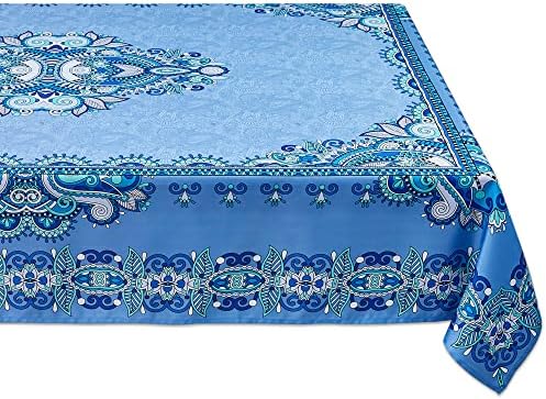 Mykonos Blue Paisley Tile fronteira toalha de mesa - toalha de mesa de rugas para decorações, piqueniques e festas da primavera