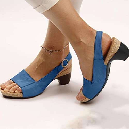 Sandálias de salto grossa para mulheres sandálias de escritório com alça de tornozelo, mulher de fivela de metal de verão sapatos