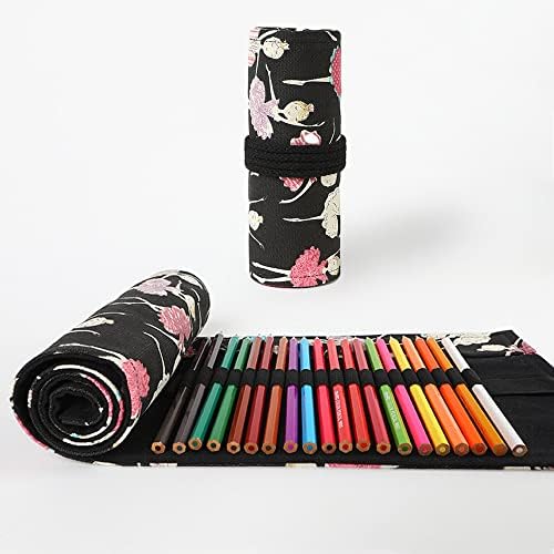 DIYOMR 72 Slots Lápis Rolinhos de lápis, lápis de cor de artista Roll up Bag Brushs Bolsa Case Lápis Organizador para Adultos Desenhando