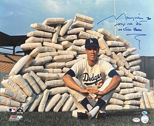 Maury Wills - Los Angeles Dodgers assinou a foto 16x20 W. Inscrição - PSA AG91582 - Fotos autografadas da MLB