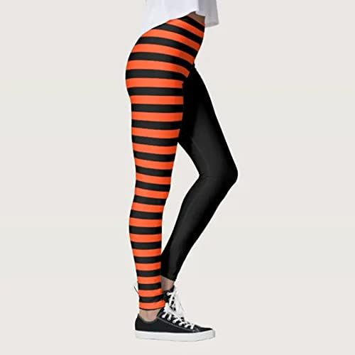 Calças de ioga da cintura Hight para mulheres Hallowstripes Stretch preto laranja halloween listra imprimir esportes de ginástica