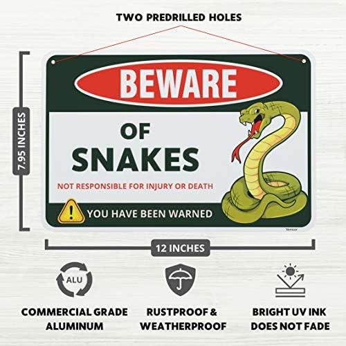 Venicor Snake Sign Decor - 8 x 12 polegadas - alumínio - Acessórios para tanques de cobra de estimação Poster de presentes de tapeçaria
