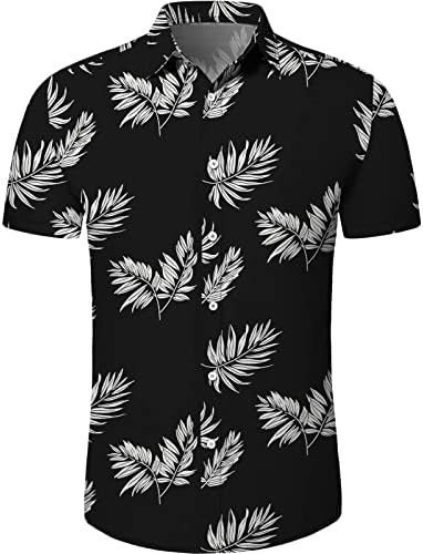 Aiyino Men's Hawaiian Shirt Sleeves curtas Button Down Down Summer Beach Dress Shirts