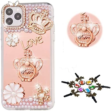 STENES Sparkle Phone Case Compatível com iPhone 12 Case - Elegante - 3D Flores de coroa de coroa 3D Bling Crown Stand Stand Rhinestone Crystal Diamond Design Caso -