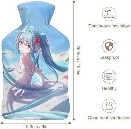 Garrafa de água quente de Anime Girl com capa macia para compressa quente e alívio da dor na terapia a frio 6x10.4in