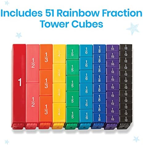 Hand2mind Rainbow Fraction Tower Cubes, Montessori Matemática, manipuladores de fração, fração unitária, cubos de fração, manipuladores
