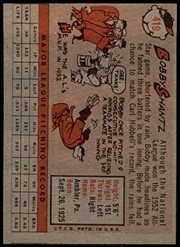 1958 Topps 419 Bobby Shantz New York Yankees ex Yankees
