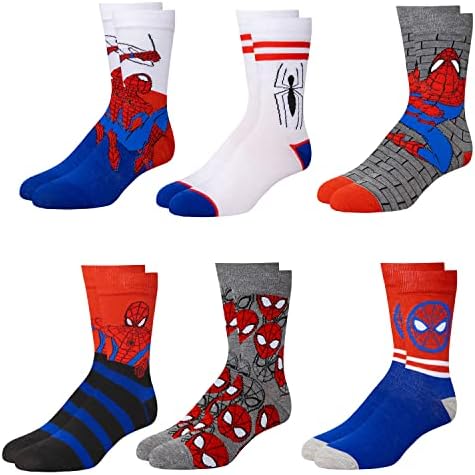 Marvel Spiderman Meias para meninos e homens, meias de 6 pack para meias masculinas e meninos, meias atléticas masculinas, meias