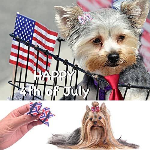 Jpgdn 50pcs/25pairs 4 de julho Arcos de cabelo para cães com elástico de borracha para pequeno filhote de filhote de cachorro de cachorro yorkies shitzu topknots elástico