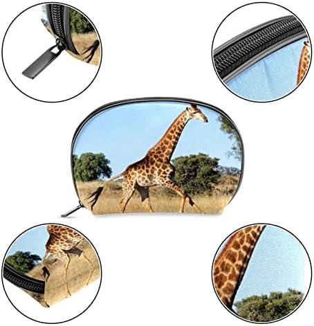 Pequeno bolsa de maquiagem, organizador cosmético da bolsa com zíper para mulheres e meninas, girafa de animais de savana africana