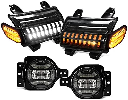 LIX LIGH LIGHT LED FENDERS com luzes laterais + luzes de nevoeiro LED pretas de 4 '' com DRL compatível com Jeep Wrangler JL JLU