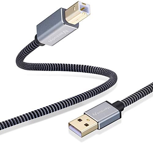 Cabo de impressora 1ft/0,3m, Nanxudyj USB Cable Braid Braid USB 2.0 Tipo A Masculino a B Cabo de cabo macho Cabo de alta velocidade