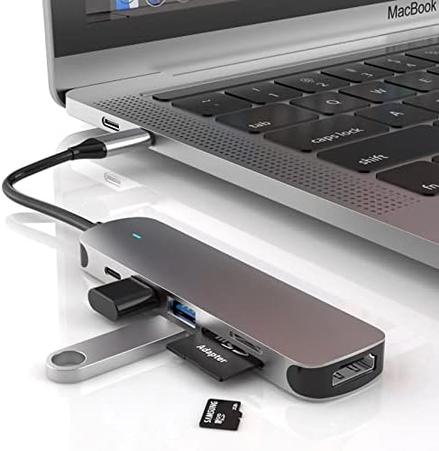 USB C Hub, adaptador USB C 6 em 1 com USB 3.0, 4K-HDMI, USB C Conexão/PD, Leitor de cartão SD/TF, estação de encaixe compatível