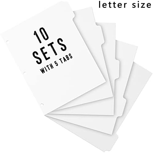 3 divisores de aglutinante anel com 5 tabelas para o tamanho da letra, 1/5 de corte, 3-Hole perfurados e em branco Kraft Paper Index