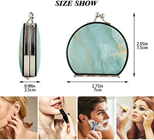 XIGUA TEXTURA DE MÁROLO TURQUOISE Espelho de maquiagem compacto com lente de ampliação, espelho de maquiagem portátil, elegante espelho dobrável portátil para bolsa, bolsa, bolso