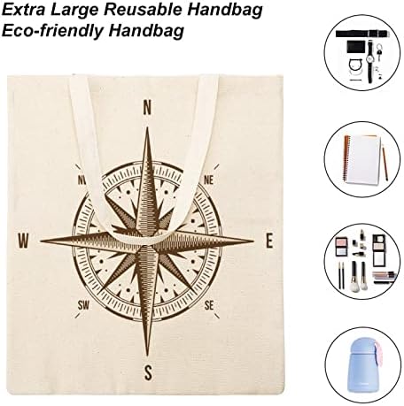 Vintage Náutico Compass Canvas Bolsa de Bolsa de Compras Reutilizáveis ​​Compras com bolsas