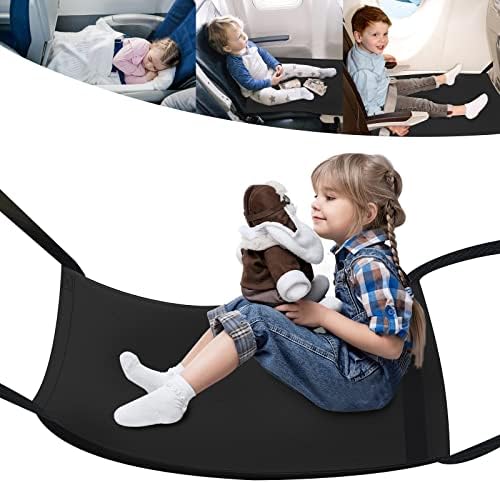 Cama de avião para crianças Weiguzc, cama de viagem para crianças, itens essenciais para viagens de avião para crianças, fazer uma cama plana para crianças e crianças pequenas, elevar as pernas para melhor circulação, leve e dobrável - preto
