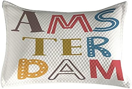 Ambesonne Amsterdam Coloque acolchoado, padrão de letras coloridas descoladas dispostas em um fundo simples, capa padrão de travesseiro