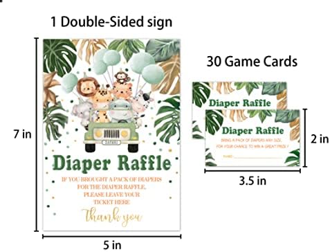 Raffle de fraldas jogo de chá de bebê, 1 sinal de pé e 50 ingressos, o tema do safári neutro para meninos ou meninas, traga um