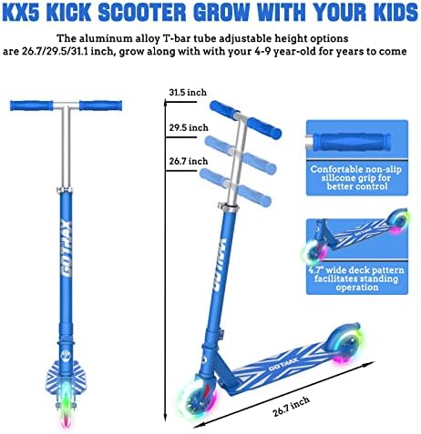 Scooter de chute gotrax kx5, 3 alturas ajustáveis ​​e rodas piscantes de 5 Scooter infantil, scooter de liga de alumínio leve para crianças meninos meninos de 4-9