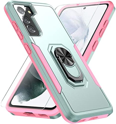 KSELHE para a caixa Samsung Galaxy S21, caixa do Galaxy S21 5G com protetor de tela de vidro temperado, capa de telefone de grau militar à prova de choque com anel Kickstand para o caso Samsung S21 6.2