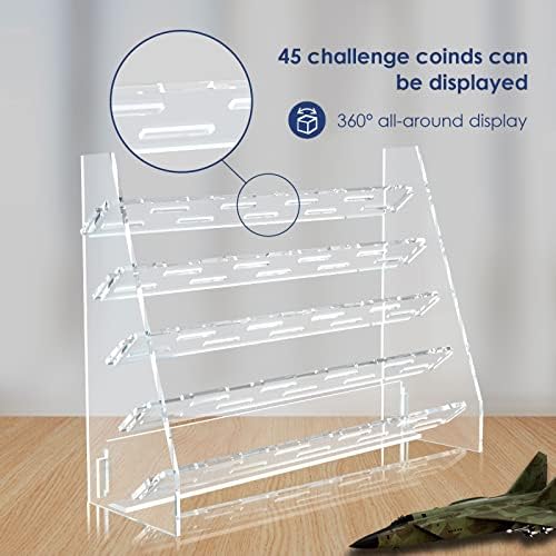 Desafio de moedas de desafio, suporte de moedas militares para 45 moedas, acrílico Clear Challenge Coin Display Stand, Coleção