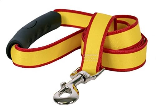 Projeto de cão amarelo listras esterlinas amarelas e vermelhas coleira com alça de alça de aderência confortável-5/8 e 5 '