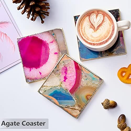 Coasters da ágata Conjunto de 4, montanha -russa de cristal de arco -íris natural para bebidas, montanhas -russas
