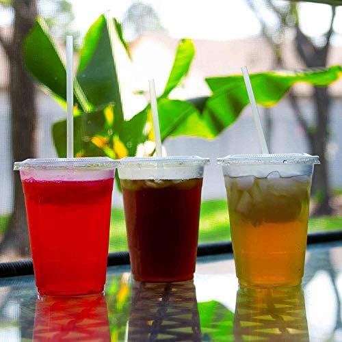 Safeware descartável plástico transparente para ir a copos com tampas planas e canudos | Café de gelo | Chá de bolha | Smoothie | Bebida fria | Milkshake | Viagem.