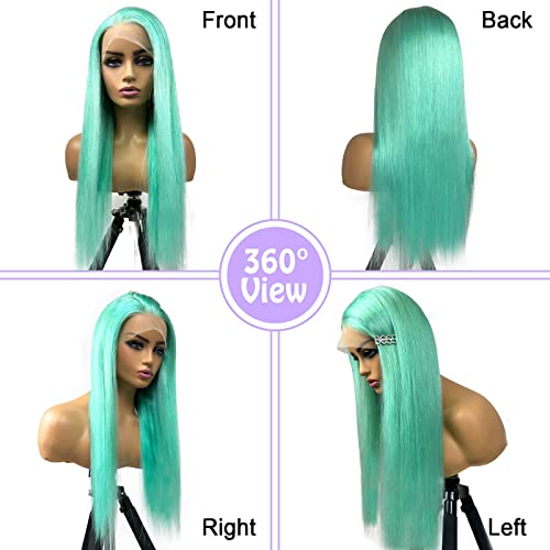 FinMoo Mint Green Color Green Human Human Lace Wigs dianteiro longo