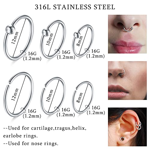 Jiesibao 22pcs kit de piercing de orelha, agulhas de piercing de 14g Grampos de piercing com brinco de cartilagem de 16g CZ Labret