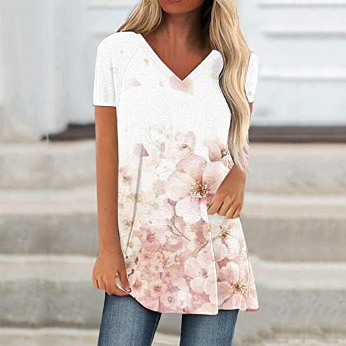 Vneck Tees for Teen Girls Fall Summer Summer Manga Bloco de cores Cherry Floral Graphic Tops Tshirts Women 2023