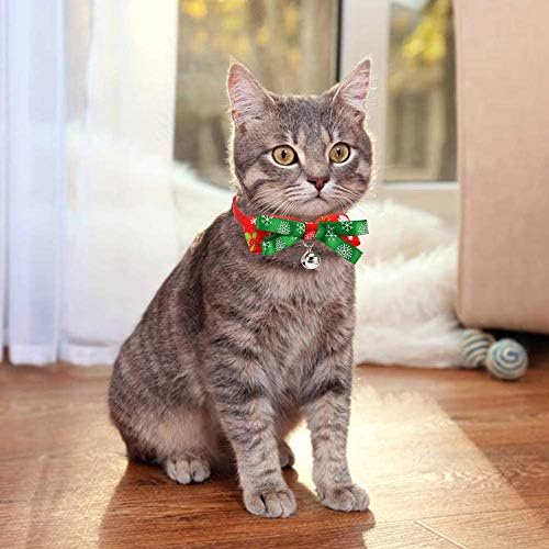 2 pacote colarinho de estimação de natal, colar de gato de Natal ajustável com jingle bell de dois andares, anel de pescoço de padrão de Natal | Cute Moda Nylon Bow Bow para filhotes de gato pequeno
