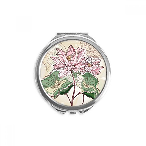 Lotus flor lotus raízes aquarela de mão compacta espelho redondo portátil glass de bolso