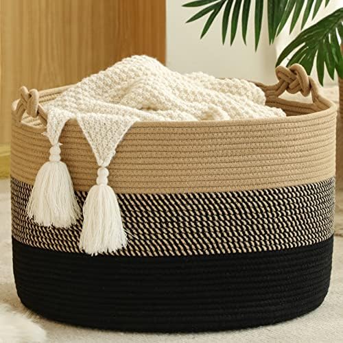 Cesto de cobertor grande de kakamay, cestas de corda tecida para armazenamento de lavar roupa de bebê, cesto de cobertor