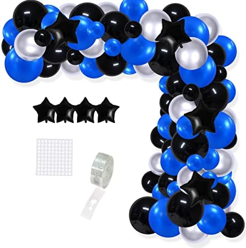 Kit de arco de guirlanda de balão de prata preto azul - 121pcs azul royal preto balões prateados de prata de videogame de videogames para garotos homens espacial mineiro de aposentadoria graduação 2023 decorações de festas