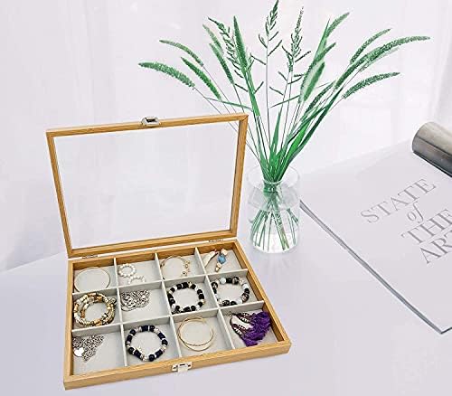 Caixas de jóias Caixa de armazenamento de jóias de madeira com tampa de jóias transparente Organizador de jóias Bandeja para bracelete