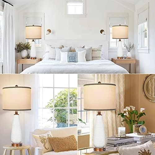 Lâmpadas de mesa para sala de estar conjunto de 2, lâmpada de quartos de cerâmica branca de 27,5 altos para a cabeceira,