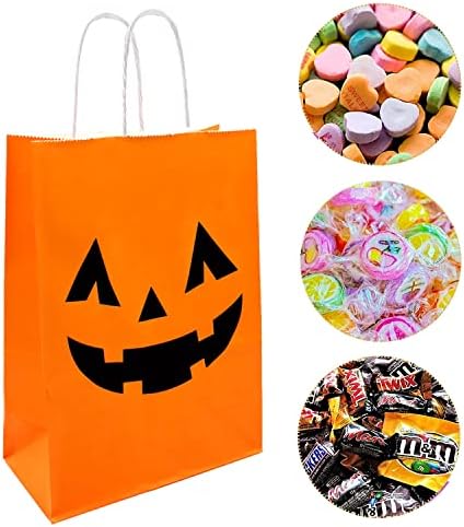 24 peças Halloween Pumpkin Gift Sacos de doces, sacos de papel de Halloween com truques de truques ou travessuras Favory para decorações de festas de Halloween