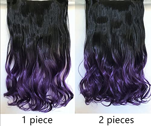 Clipe ondulado de uma peça longa e espessa em extensões de cabelo 22 Ombre roxo preto para mulheres meninas