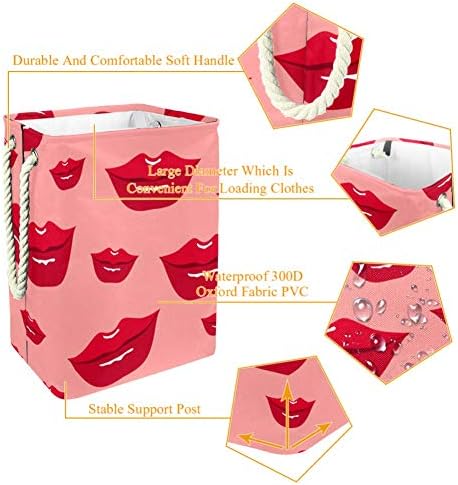Lábios de lábios vermelhos de beijo unicey Padrão de tamanho grande cesto de lavanderia cesto de armazenamento dobrável para