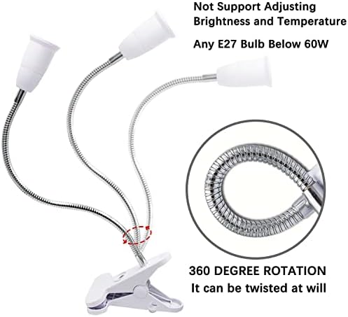 Sinyaung E26/E27 Porta de lâmpada de mesa de clipe, luz de braçadeira de 2 pacote, lâmpada de braçadeira de suporte de luz ajustável,