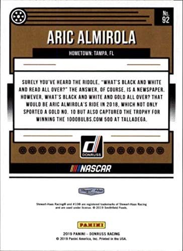 2019 Donruss #92 Aric Almirola Smithfield Foods/Stewart-Haas Racing/Ford Racing Trading Card