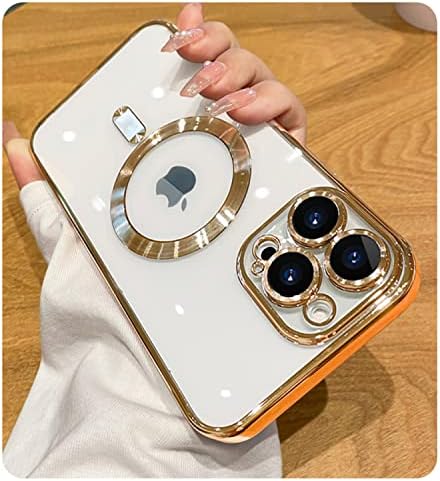 Misscase Compatível com o iPhone 13 Pro Max Case Magsafe com protetor de lente da câmera, proteção completa da caixa magnética transparente compatível com a capa de caixa anti-arranhão MagSafe para iPhone 13 Pro Max Gold